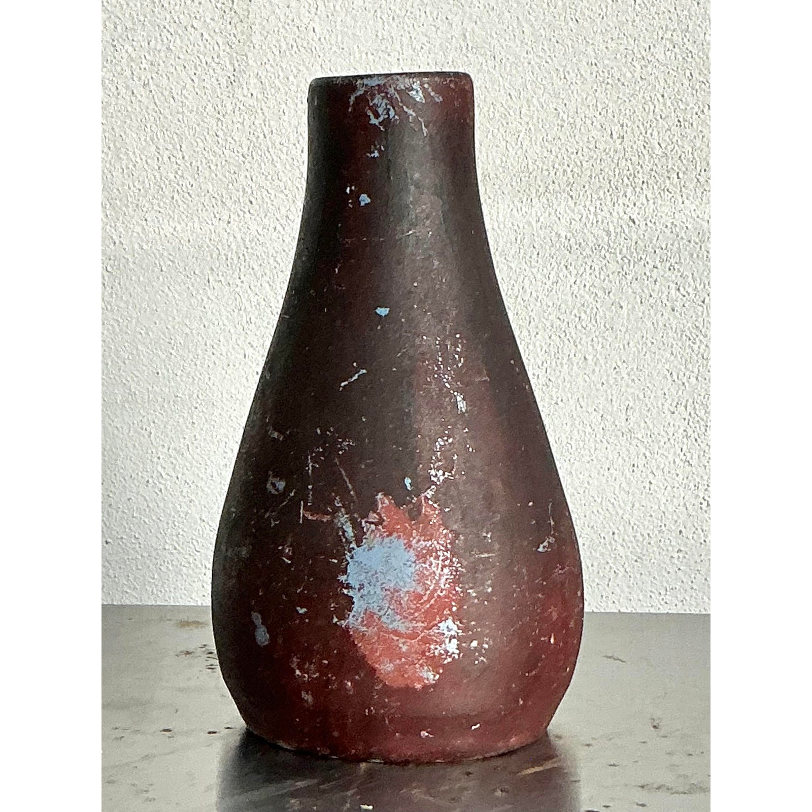 Vintage Boho Studio Pottery Vase - Earthenware, 4.5W x 7.5H - Side view
