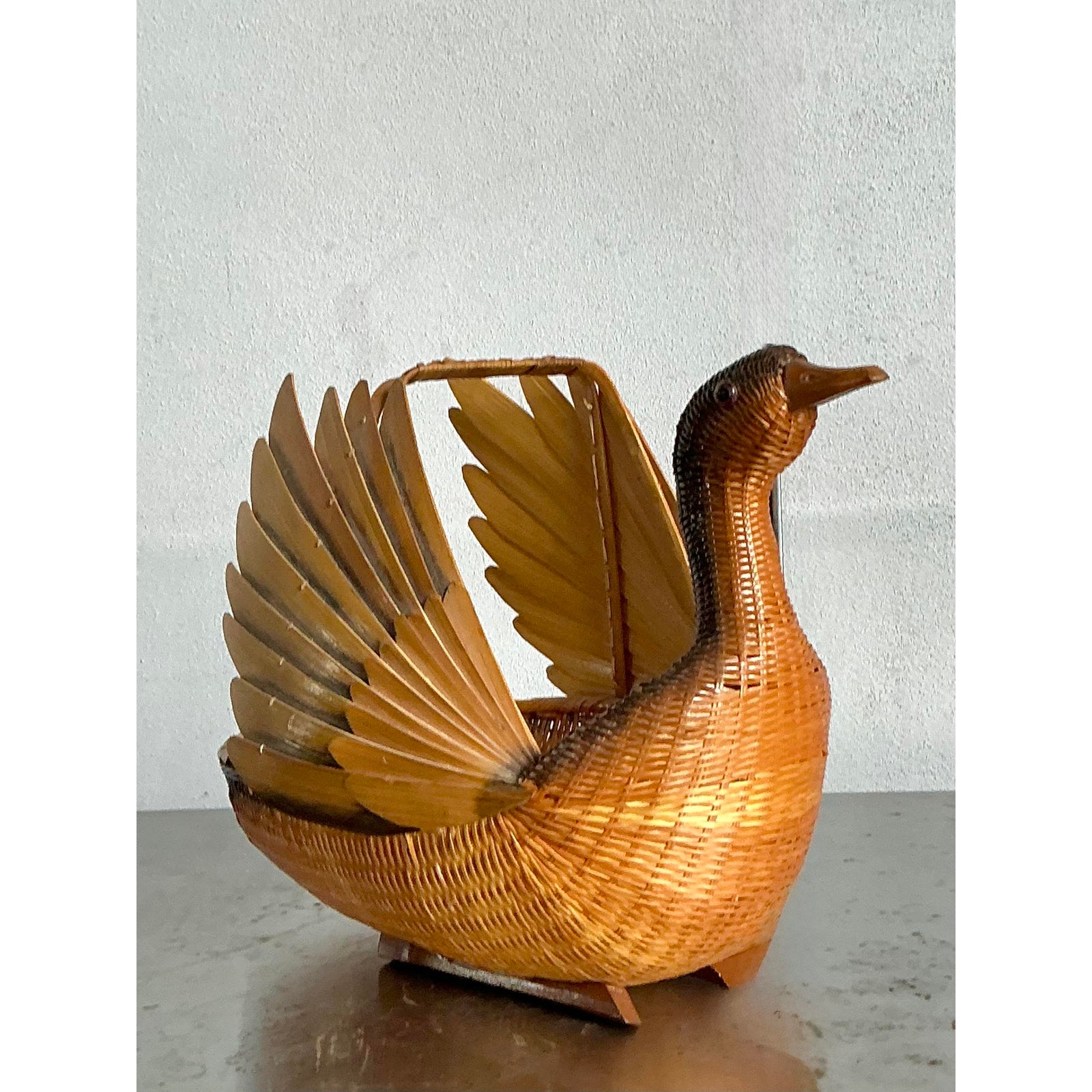 Vintage Shanghai Handicrafts Weave Duck Basket - Detail view