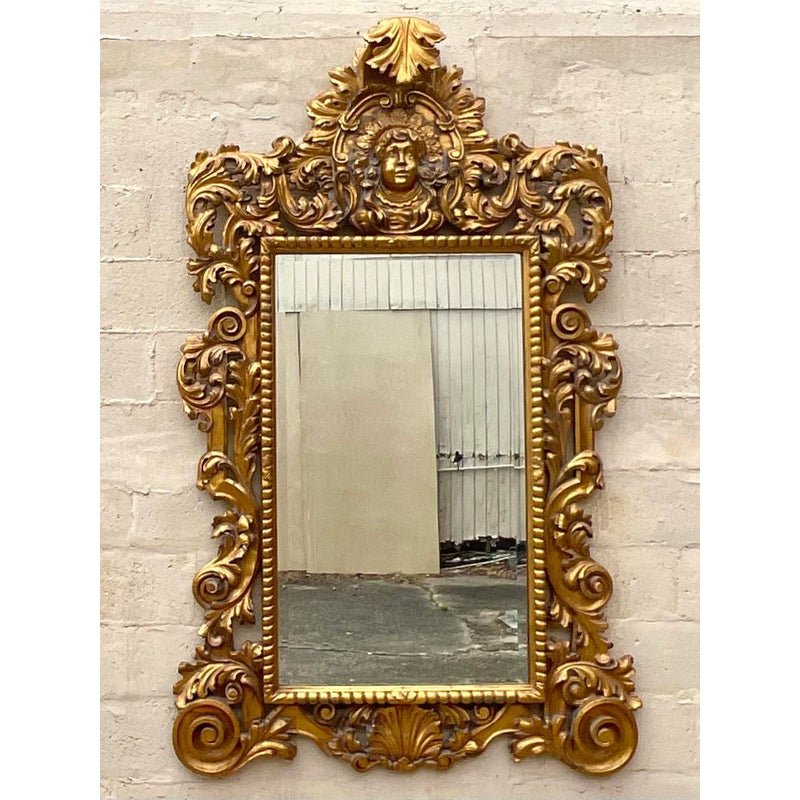Vintage Boho Monumental Carved Gilt Mirror - Side view
