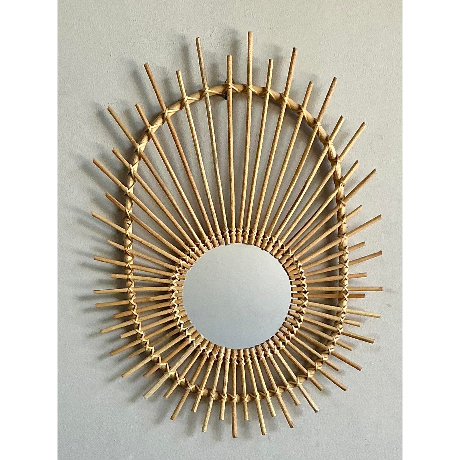 Vintage Boho Rattan Rays Mirror - Back view