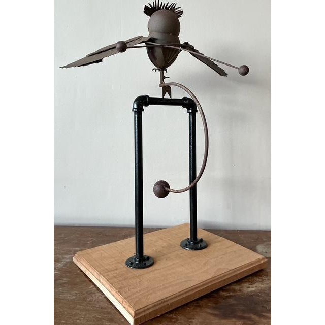 Vintage Boho Kinetic Metal Owl Sculpture - Top view
