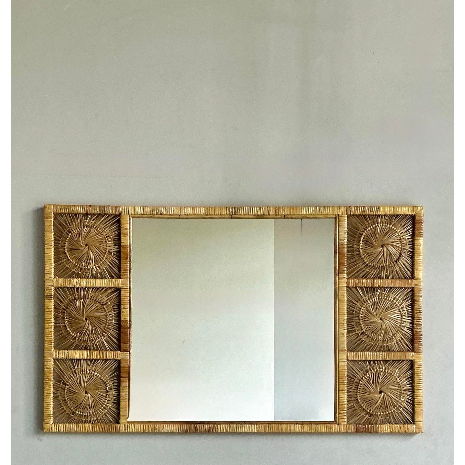 Vintage Boho Rattan Sunburst Mirror - Detail view