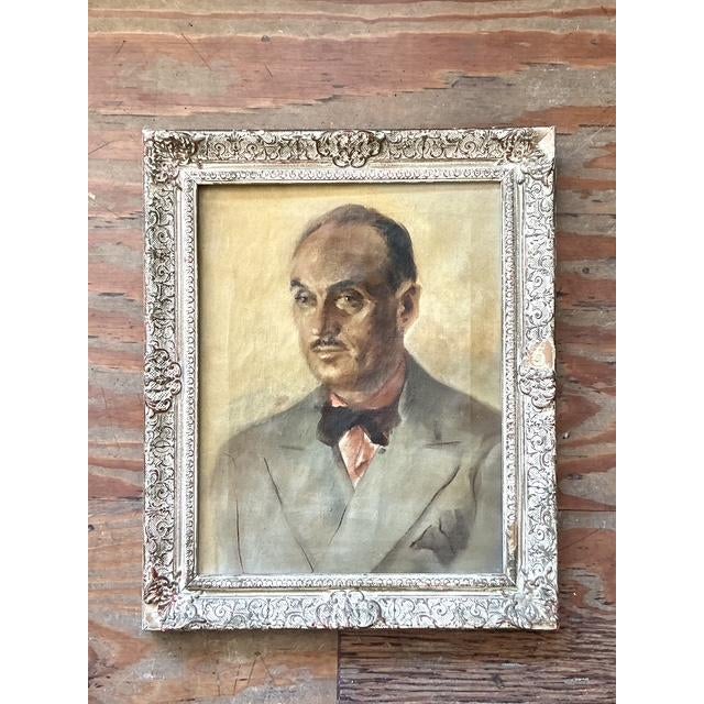 Vintage Boho Original Oil Portrait on Canvas - Wood, 175W x 22.75H - Detail view