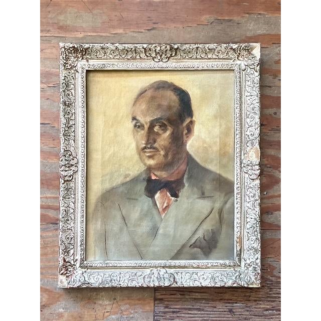 Vintage Boho Original Oil Portrait on Canvas - Wood, 175W x 22.75H - Back view