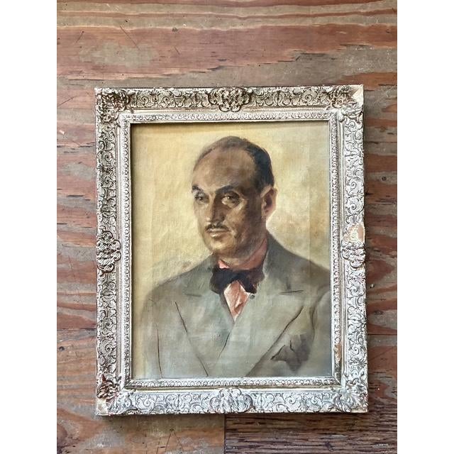 Vintage Boho Original Oil Portrait on Canvas - Wood, 175W x 22.75H - Top view