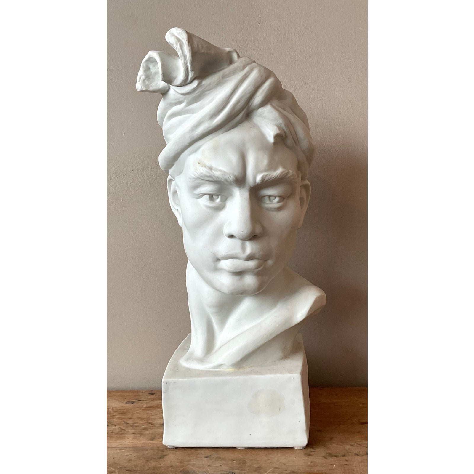 Vintage Glazed Ceramic Bust of Man - Top view