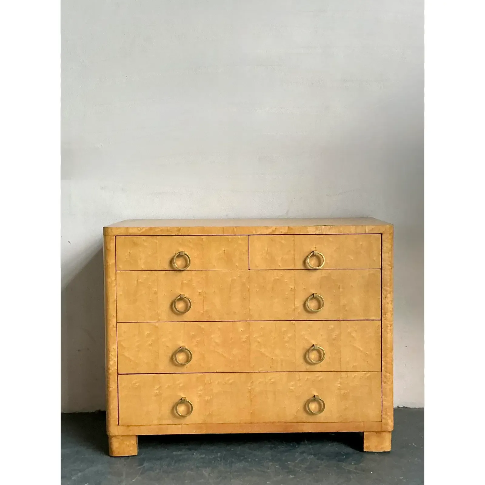 Vintage Boho Burl Wood Chest of Drawers - Detail view
