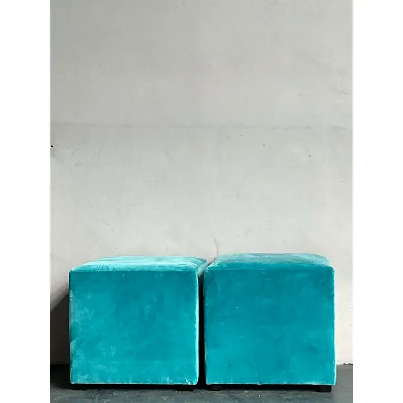 Vintage Boho Oomph Velvet Pouffe - A Pair - Detail view