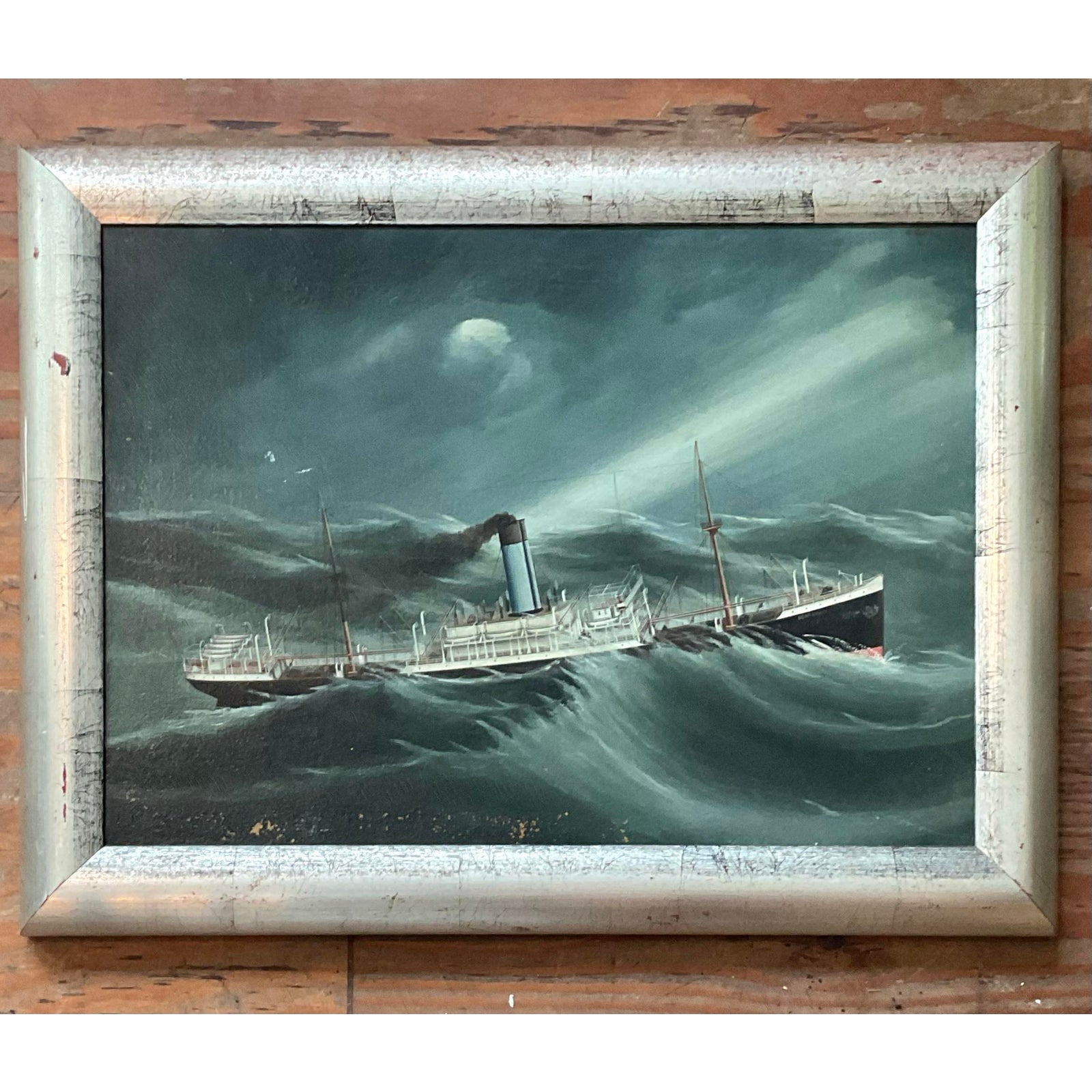 Vintage Coastal Original Seascape Oil Painting on Canvas - Side view