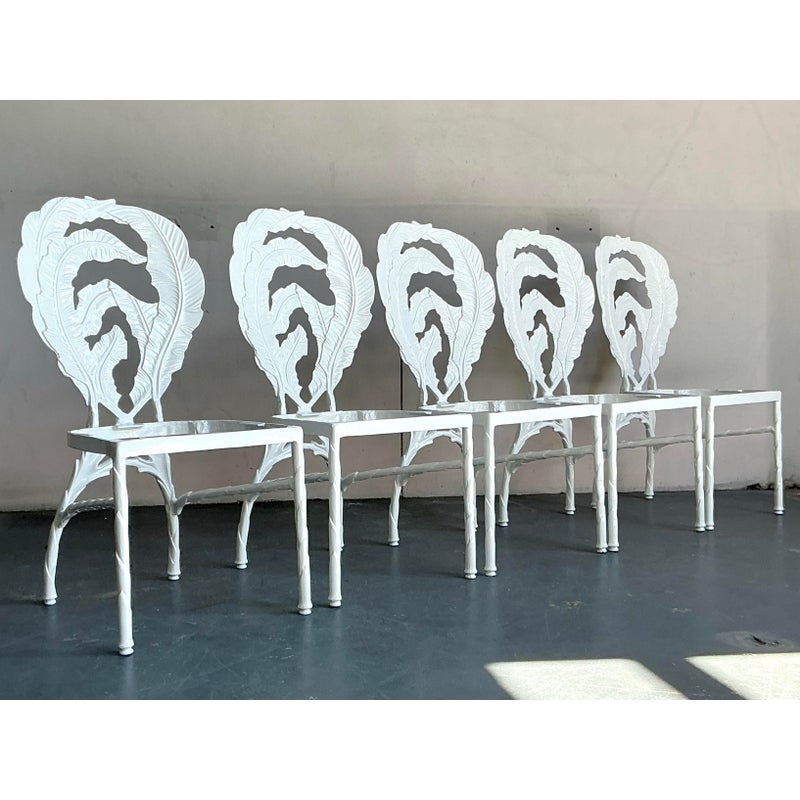 Vintage Regency Cast Aluminum Banana Leaf Dining Chairs -Set of 5 - Back view