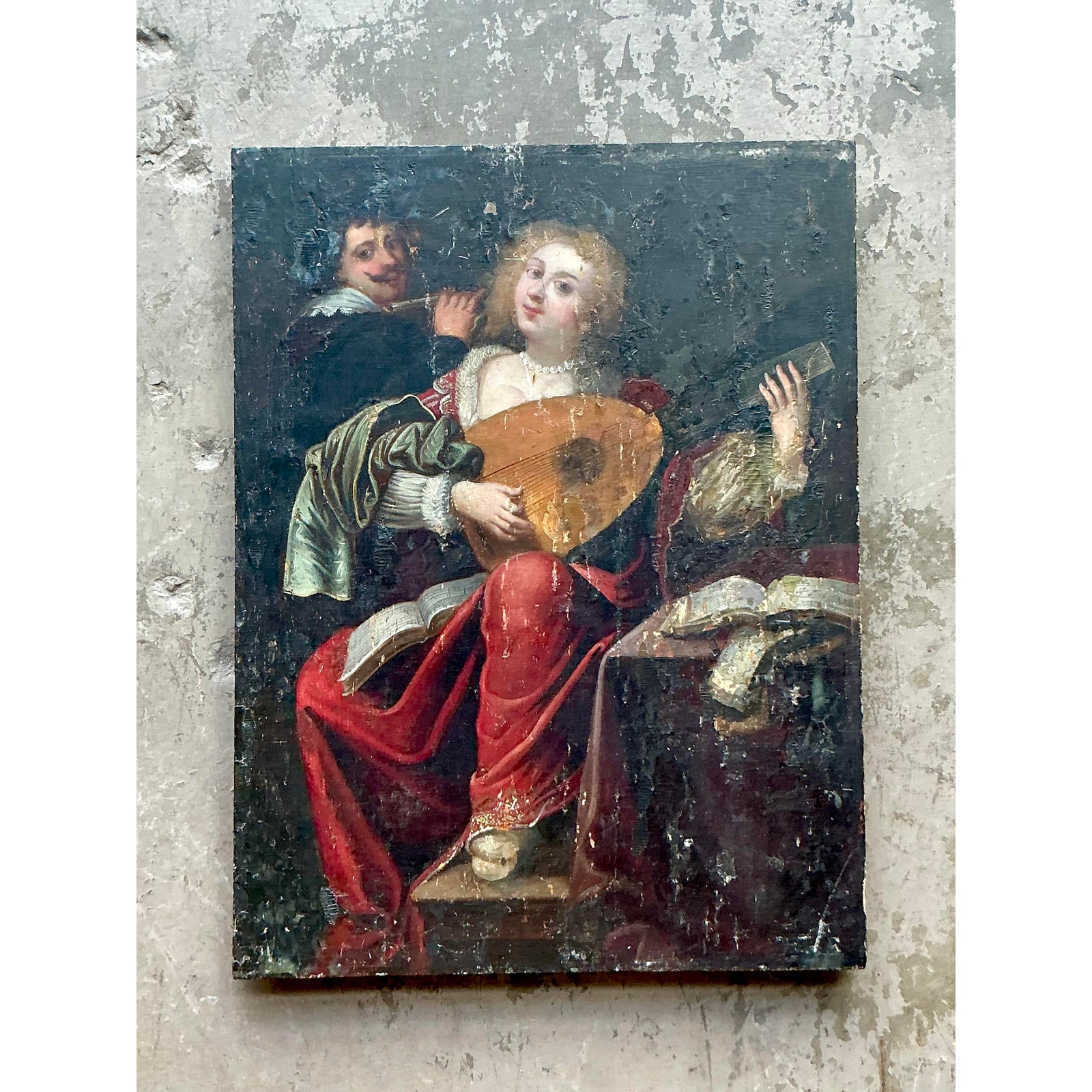 Vintage Boho 19th Century Figural Painting Oil on Board - Back view