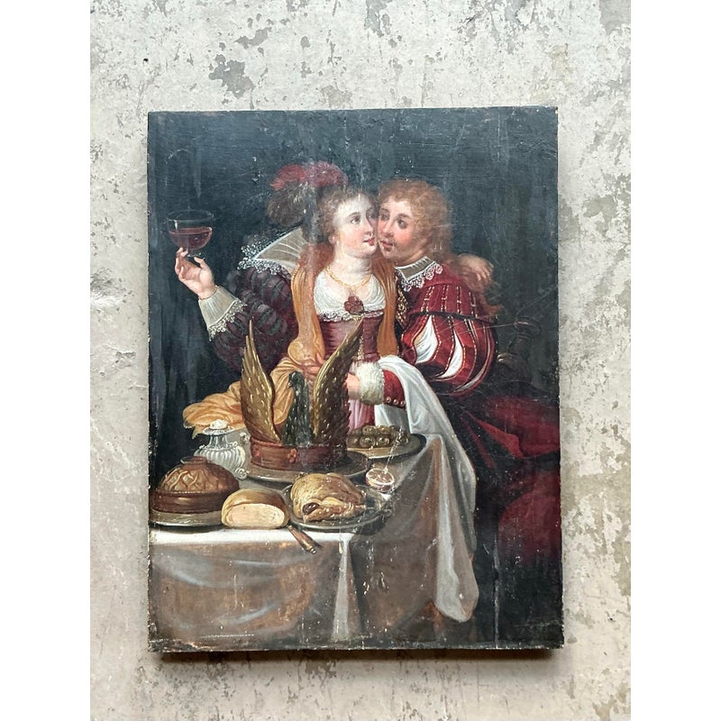 Vintage Boho 19th Century Figural Painting on Board - Detail view