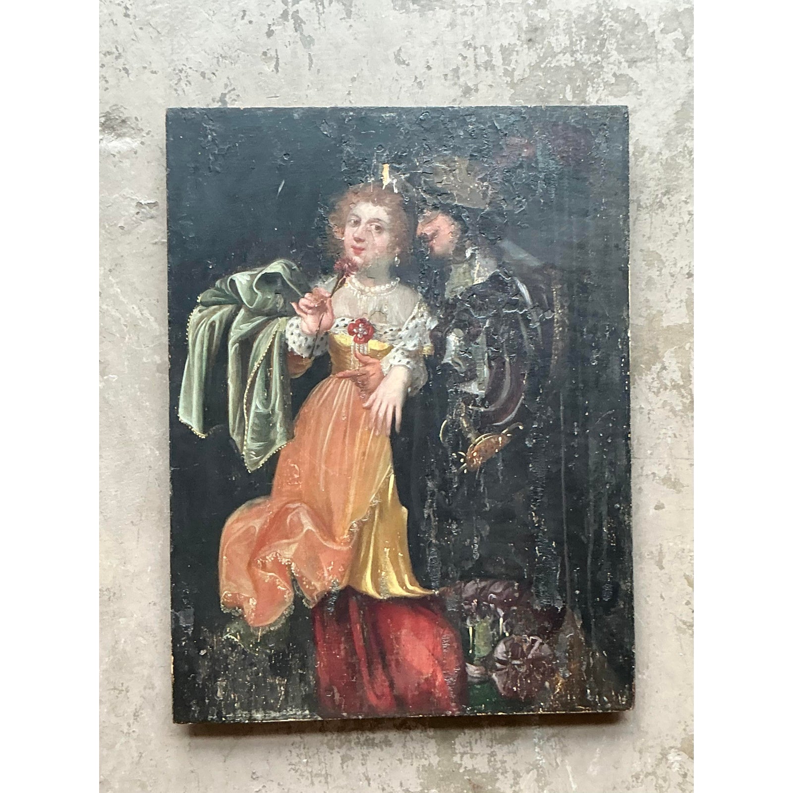 Vintage Boho 19th Century Figural on Board - Wood, 19W x 25.25H - Detail view