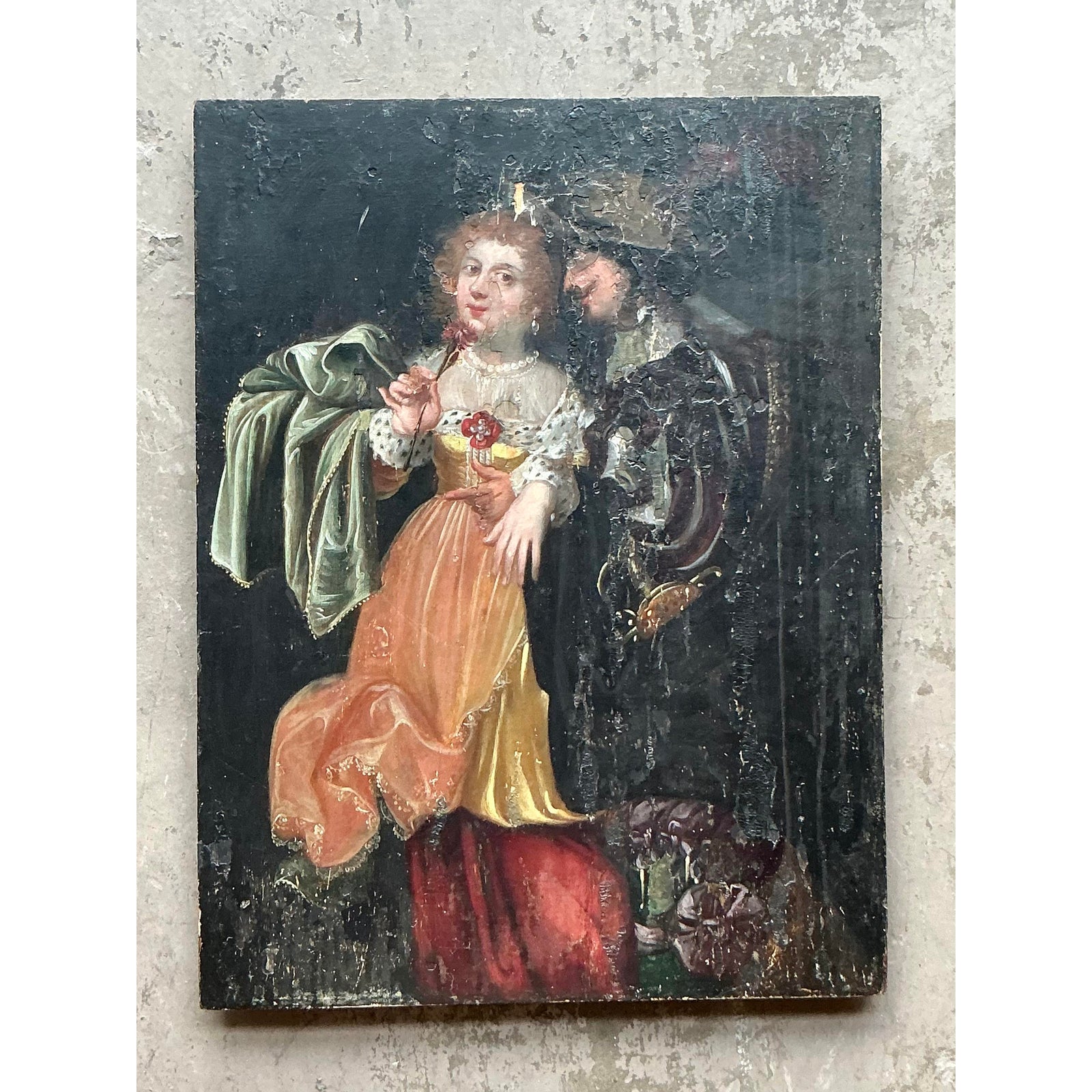 Vintage Boho 19th Century Figural on Board - Wood, 19W x 25.25H - Side view