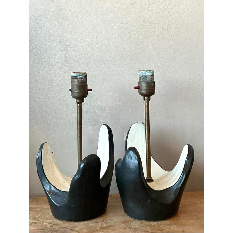 Vintage MCM Plaster Abstract Lamps - A Pair - Back view