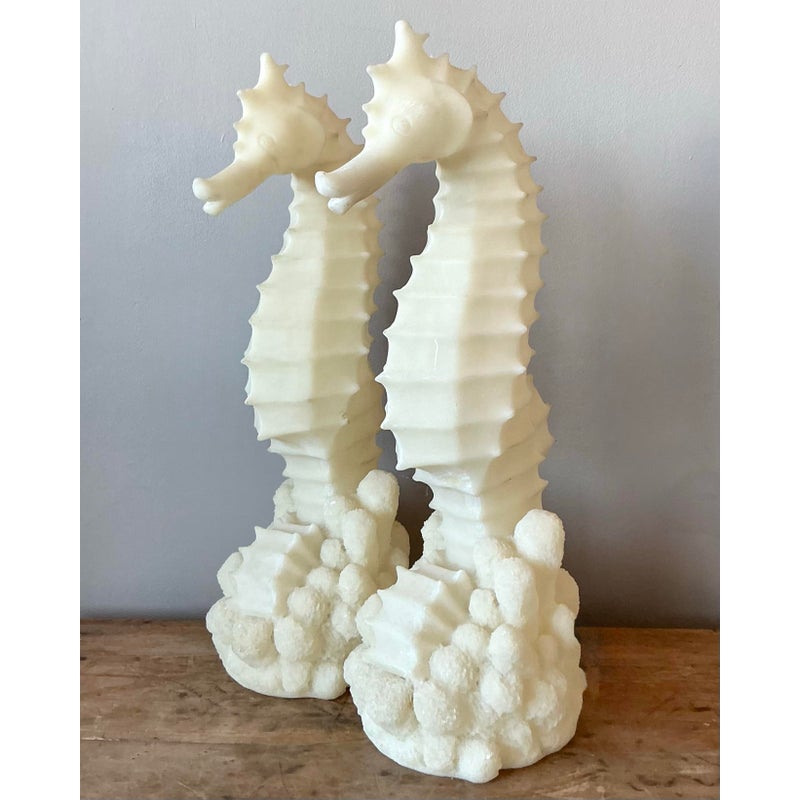 Vintage Coastal Cast Resin Seahorses Lamps - A Pair - Back view