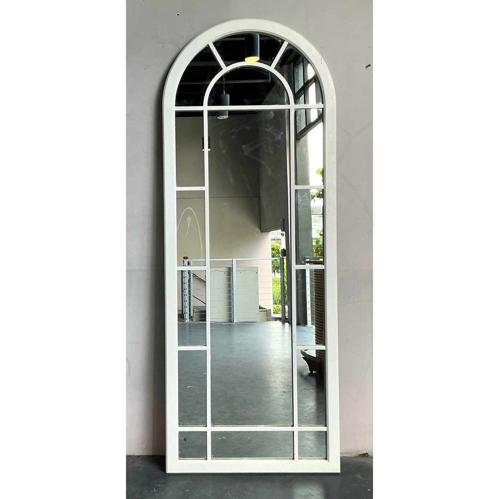 Vintage Boho Arched Millwork Floor Mirror - Top view