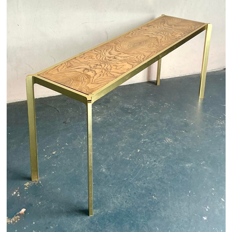 Vintage Boho Brass and Burl Console Table - Back view