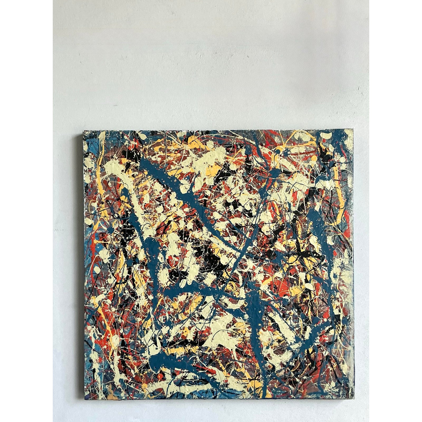 Vintage Boho Original Abstract Oil on Canvas - Canvas, 36W x 36H - Detail view
