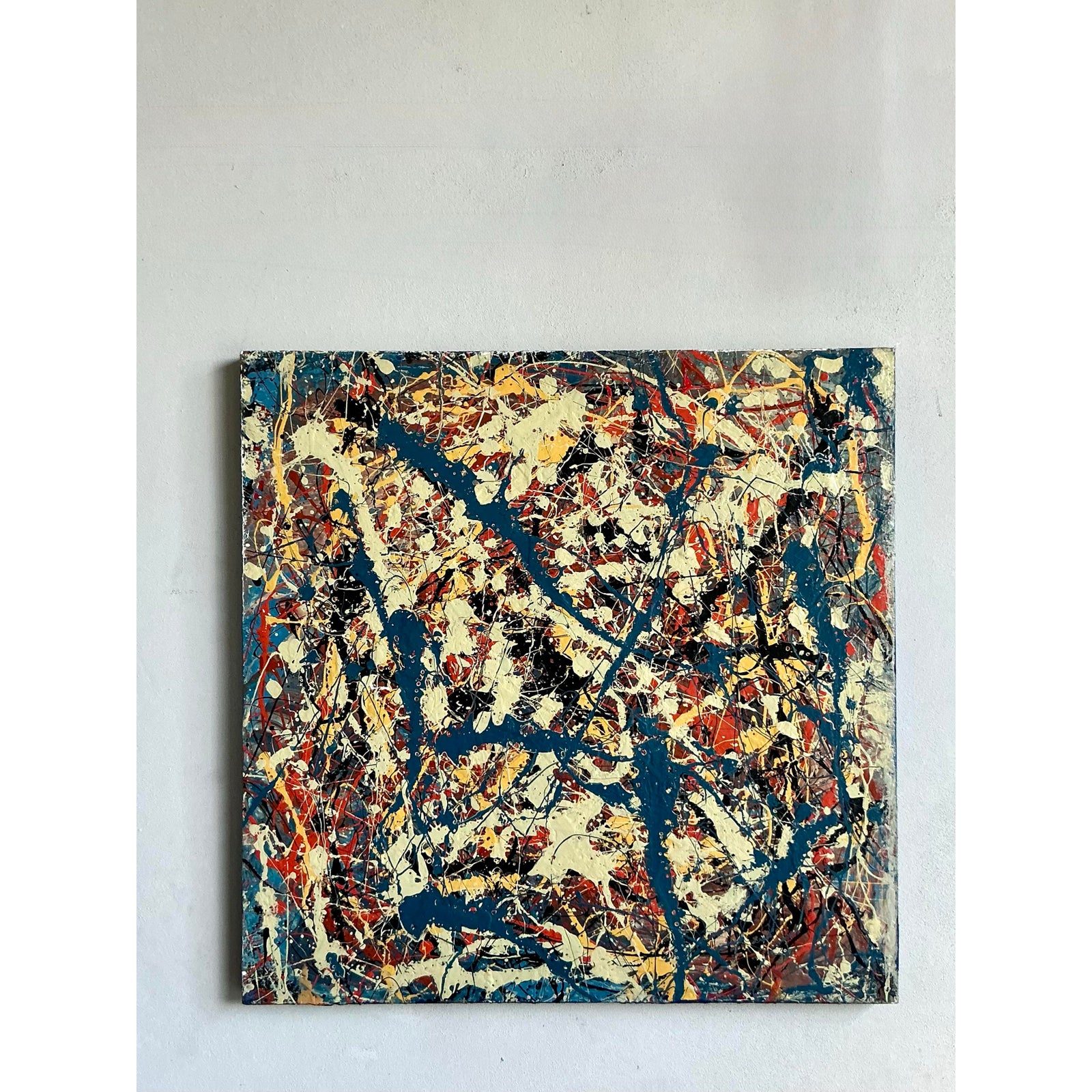 Vintage Boho Original Abstract Oil on Canvas - Canvas, 36W x 36H - Side view