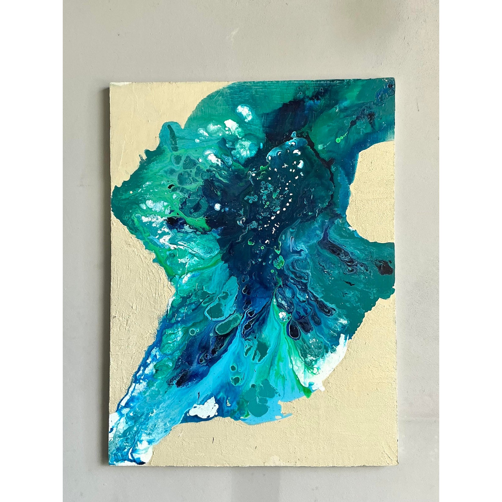 Vintage Boho Original Abstract Oil on Canvas - Canvas, 36W x 48.25H - Back view