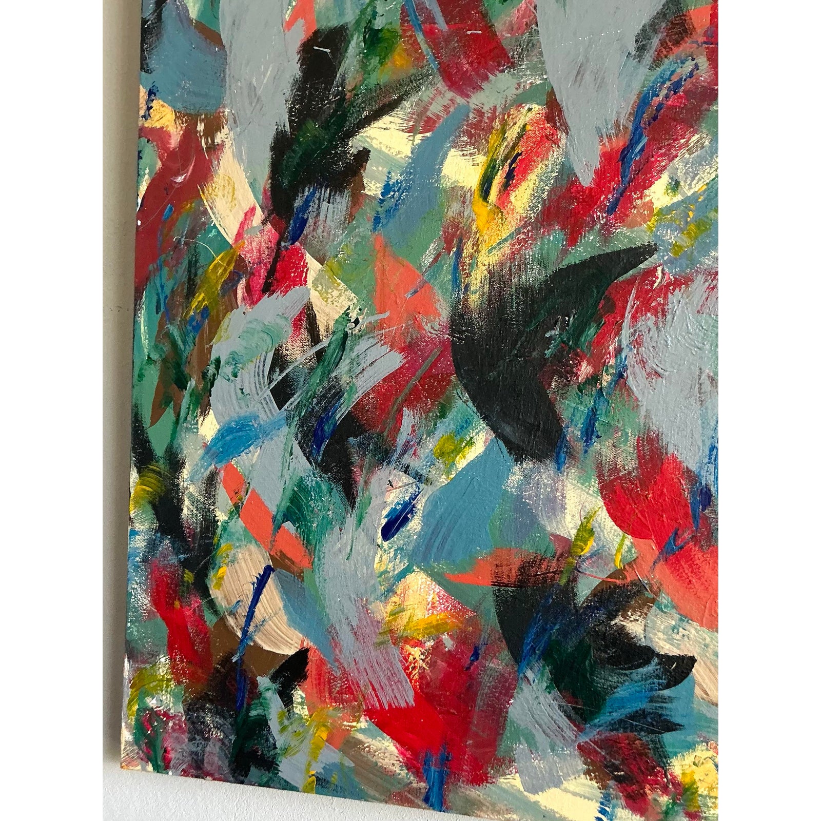 Vintage Boho Original Abstract Oil on Canvas - Wood, 40W x 30H - Back view