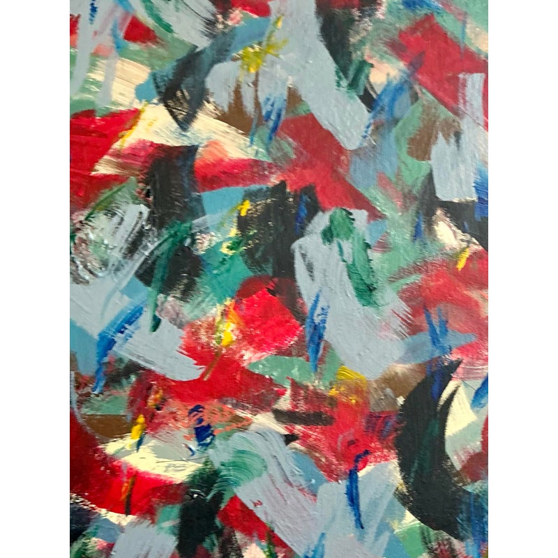 Vintage Boho Original Abstract Oil on Canvas - Wood, 40W x 30H - Top view