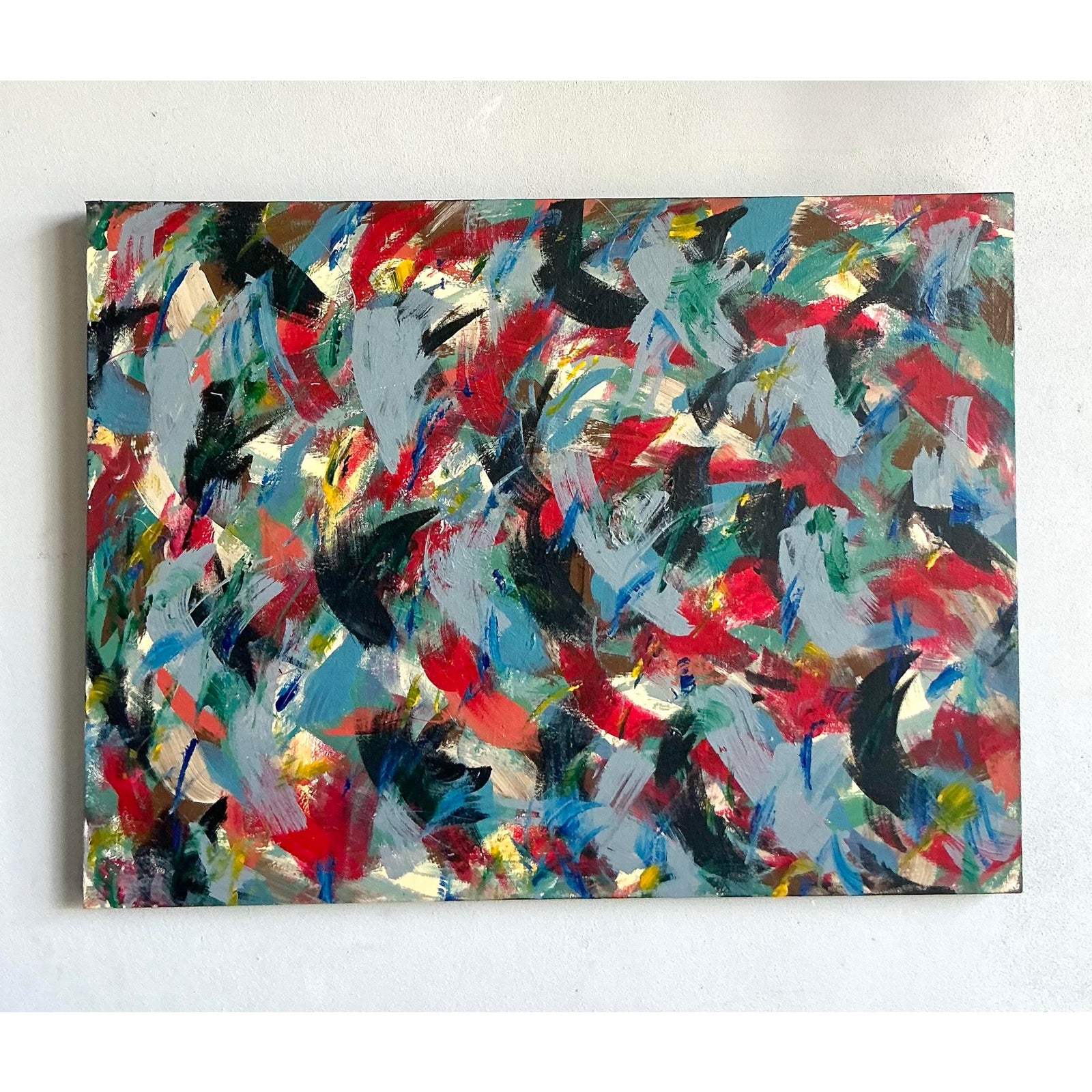 Vintage Boho Original Abstract Oil on Canvas - Wood, 40W x 30H - Side view