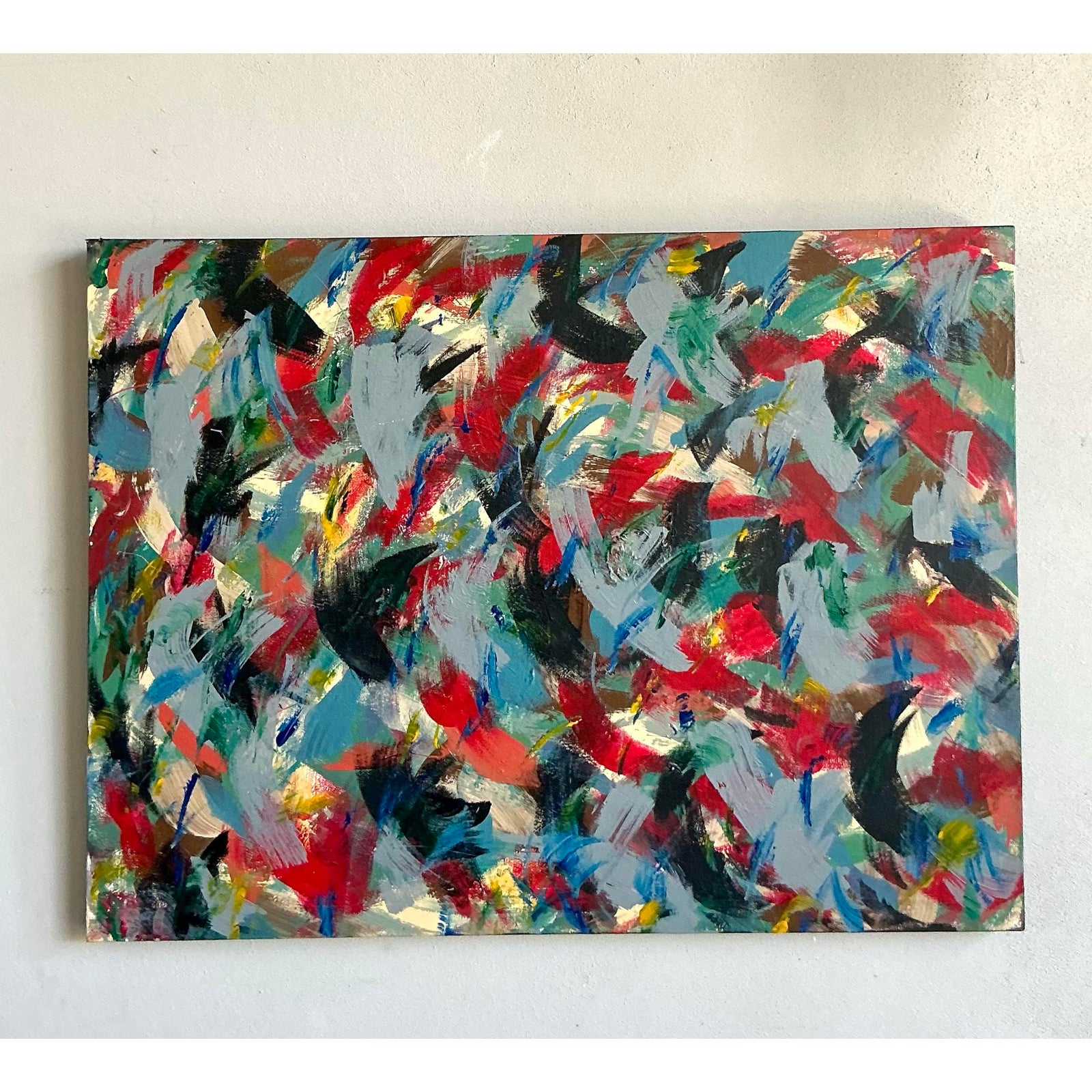 Vintage Boho Original Abstract Oil on Canvas - Wood, 40W x 30H - Detail view