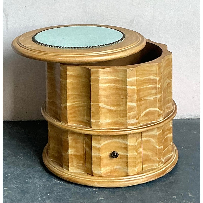 Vintage Regency Hand Painted Column Low Stool - Back view