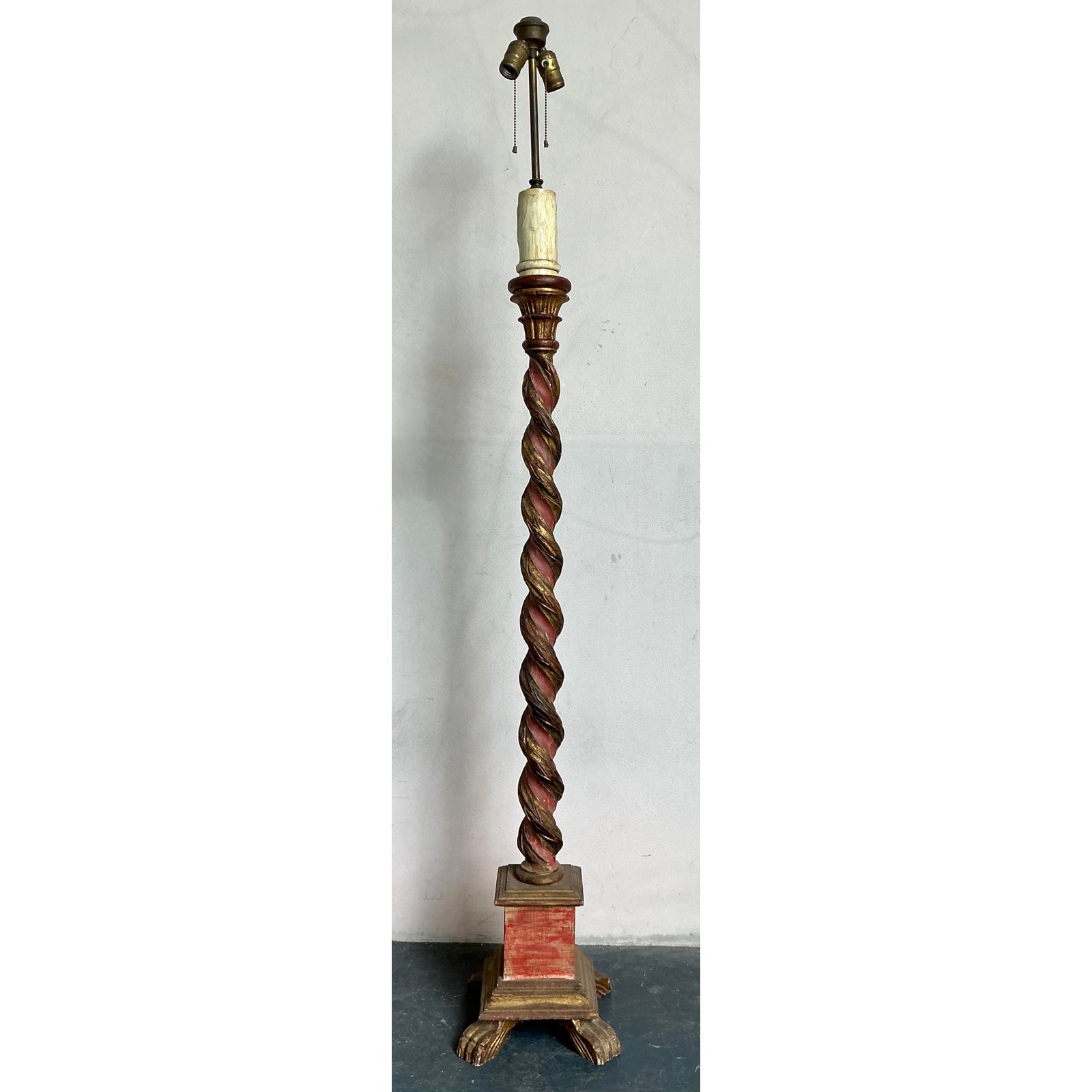 Vintage Regency Gilt Tipped Barley Twist Floor Lamp - Side view