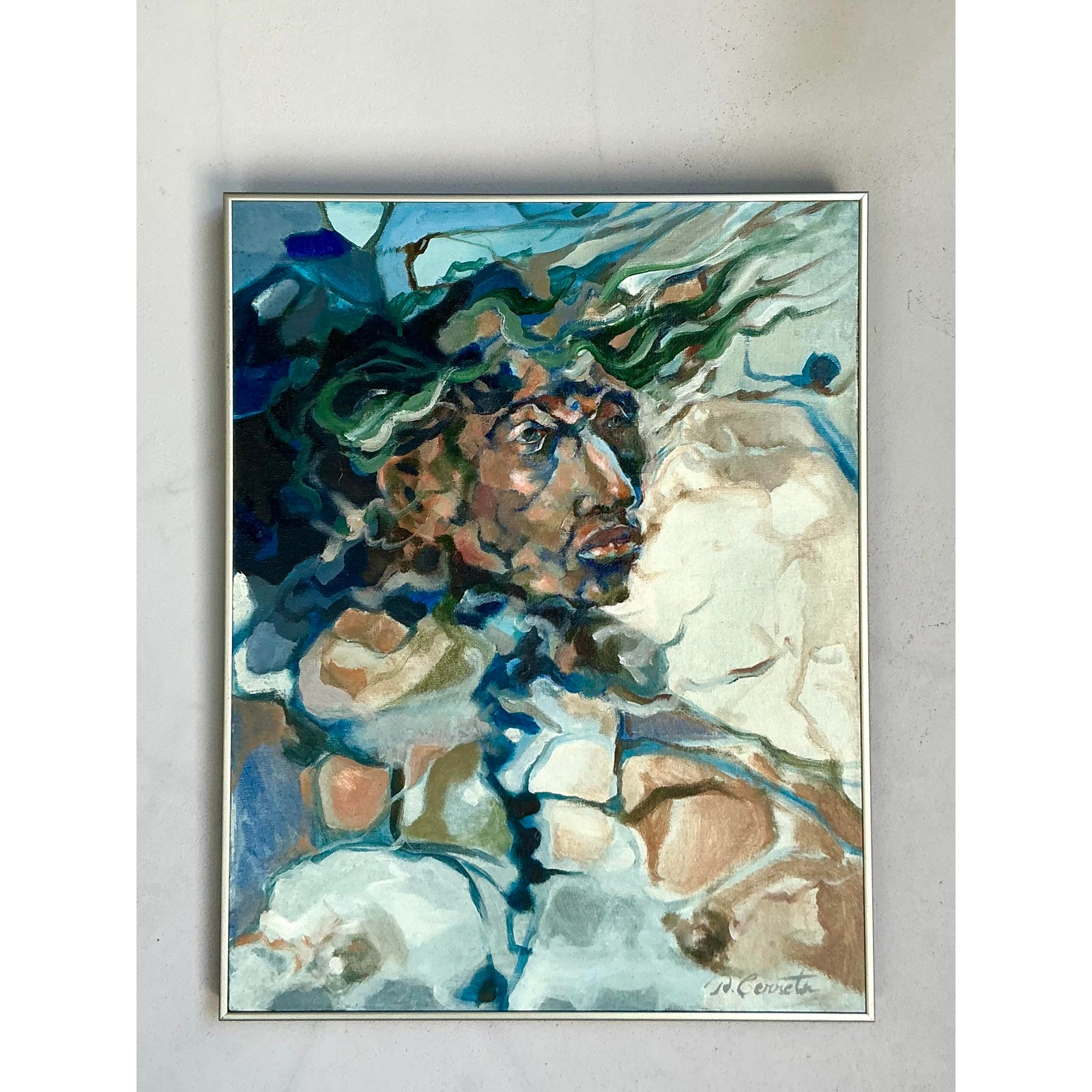 Vintage Boho Original Abstract Figurative on Canvas - Detail view