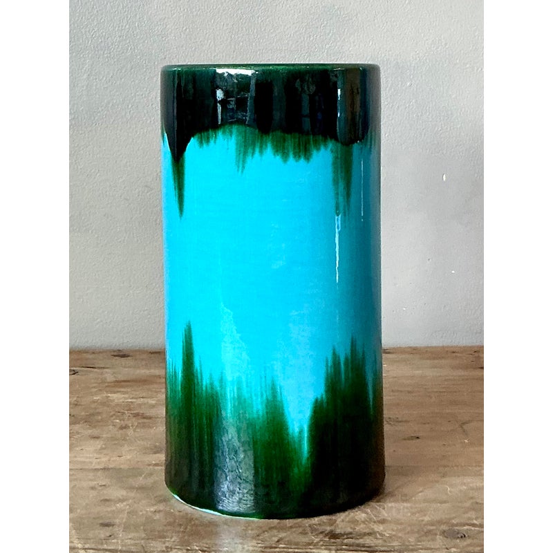 Vintage Boho Glazed Ceramic Vase - Ceramic, 4W x 8H - Detail view