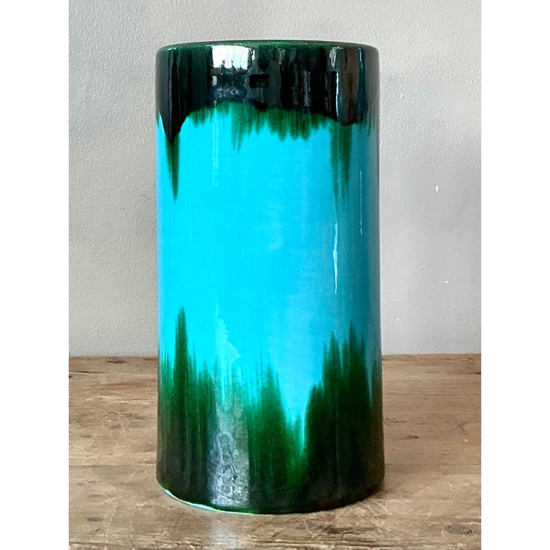 Vintage Boho Glazed Ceramic Vase - Ceramic, 4W x 8H - Side view
