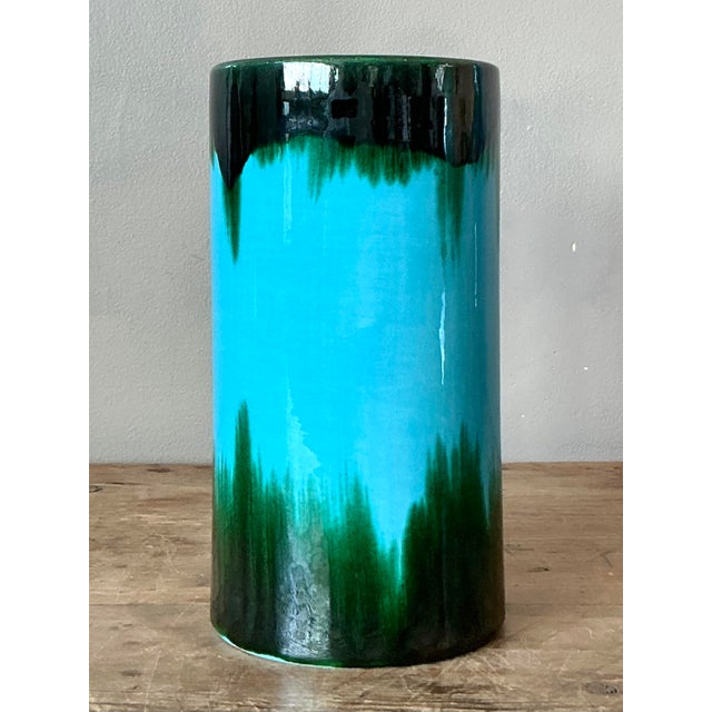 Vintage Boho Glazed Ceramic Vase - Ceramic, 4W x 8H - Top view