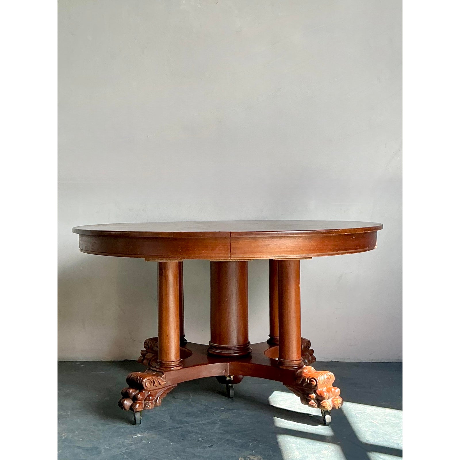 Vintage Boho Carved Lions Paw Center Hall Table - Detail view