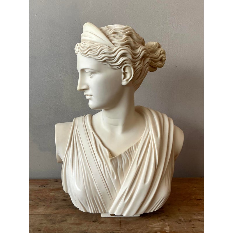 Vintage Boho Cast Stone Bust of Artemis Diana - Side view
