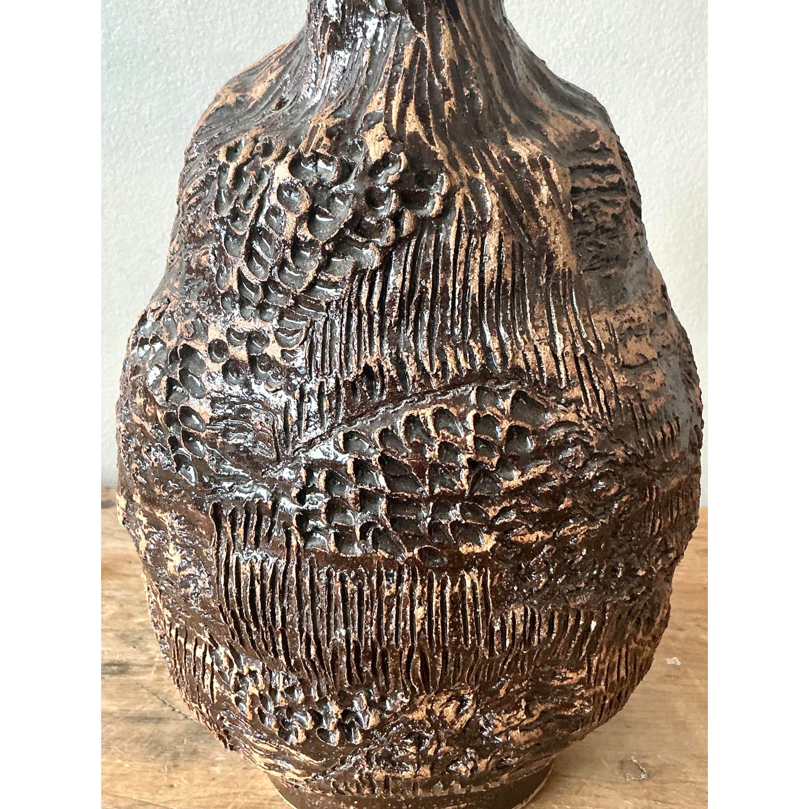 Vintage Boho Original Studio Pottery Vase - Ceramic, 7W x 11H - Top view