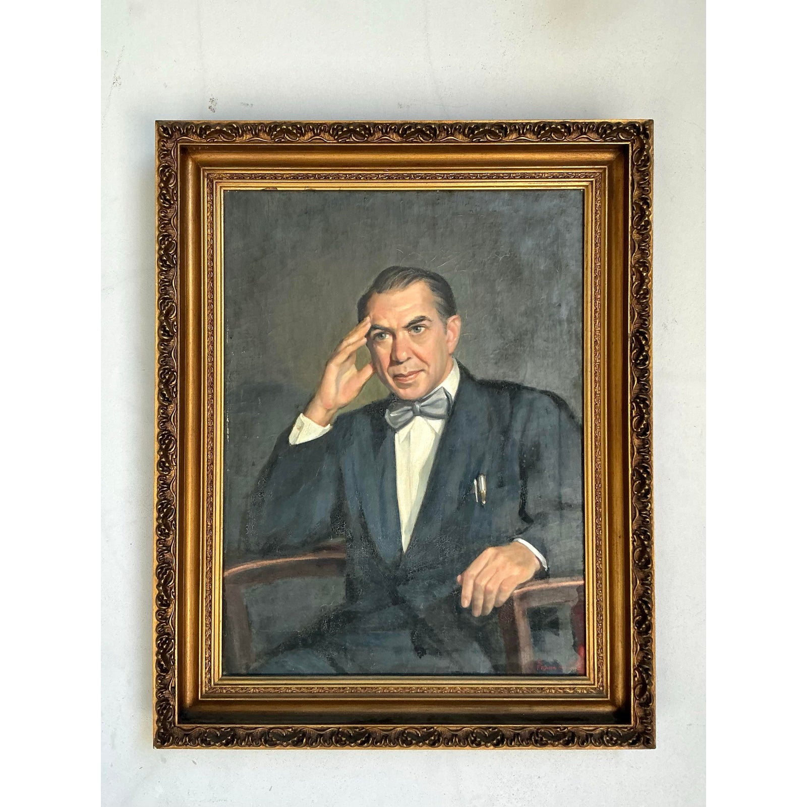 Vintage Boho 1950s Original Oil Portrait of Man - Back view
