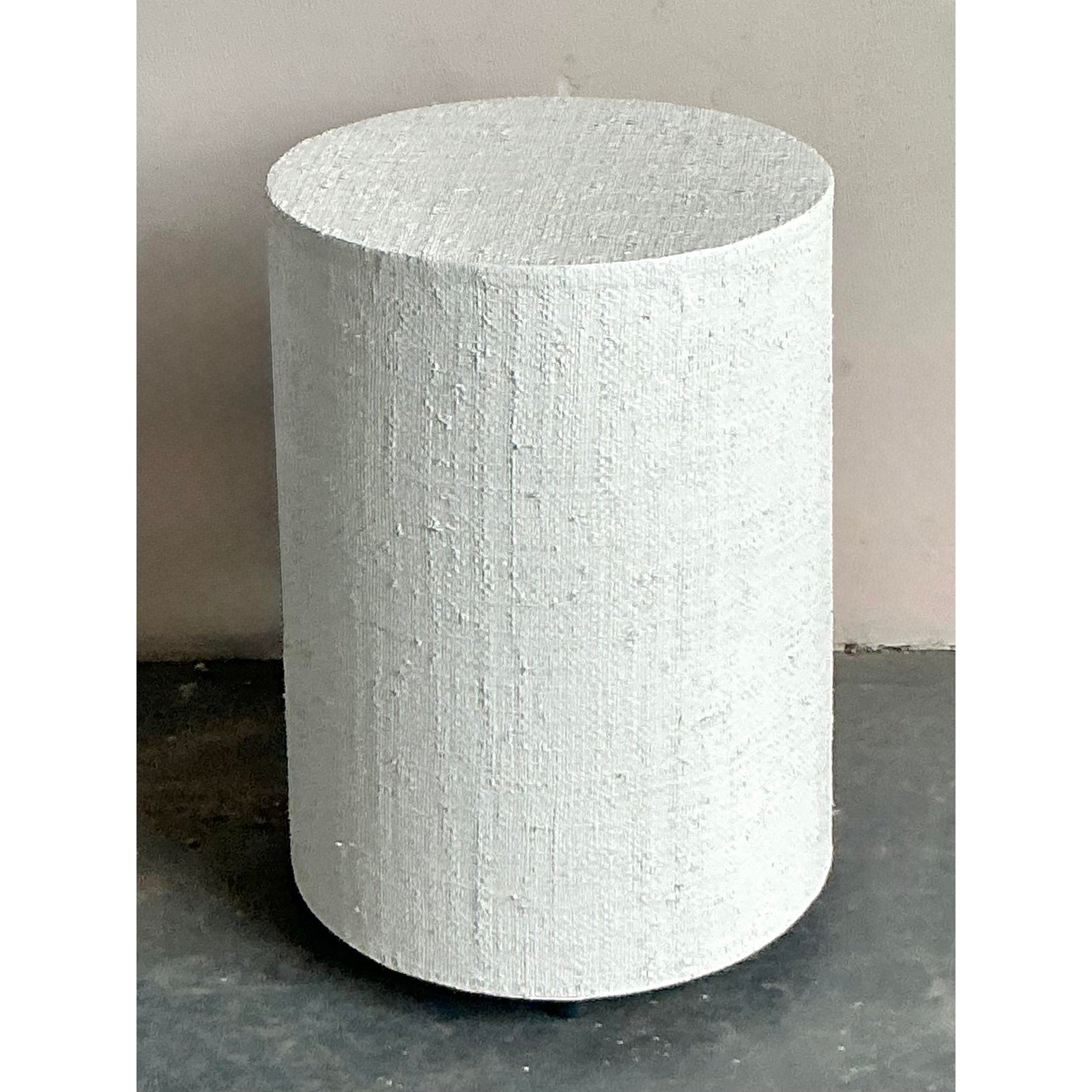 Vintage Boho Painted Grasscloth Side Table - Side view