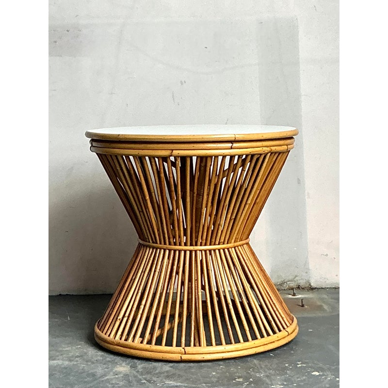 Vintage Boho Stick Rattan Side Table - Back view