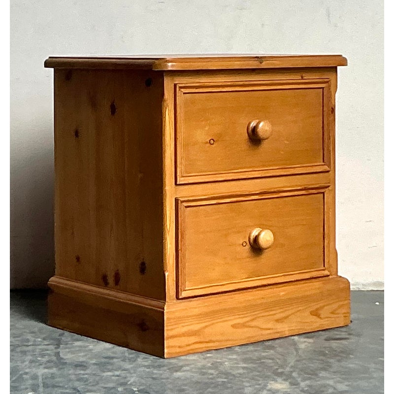 Vintage Boho Knotty Pine Nightstand - Side view