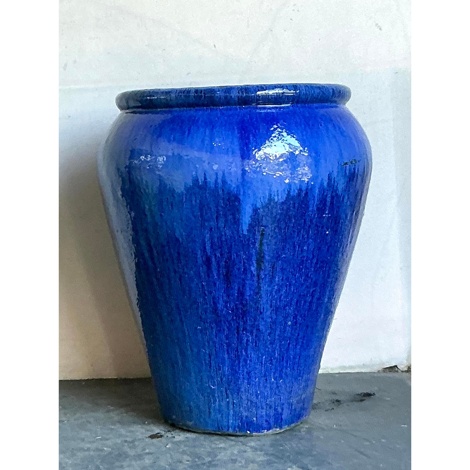 Vintage Boho Monumental Glazed Ceramic Urn - Side view