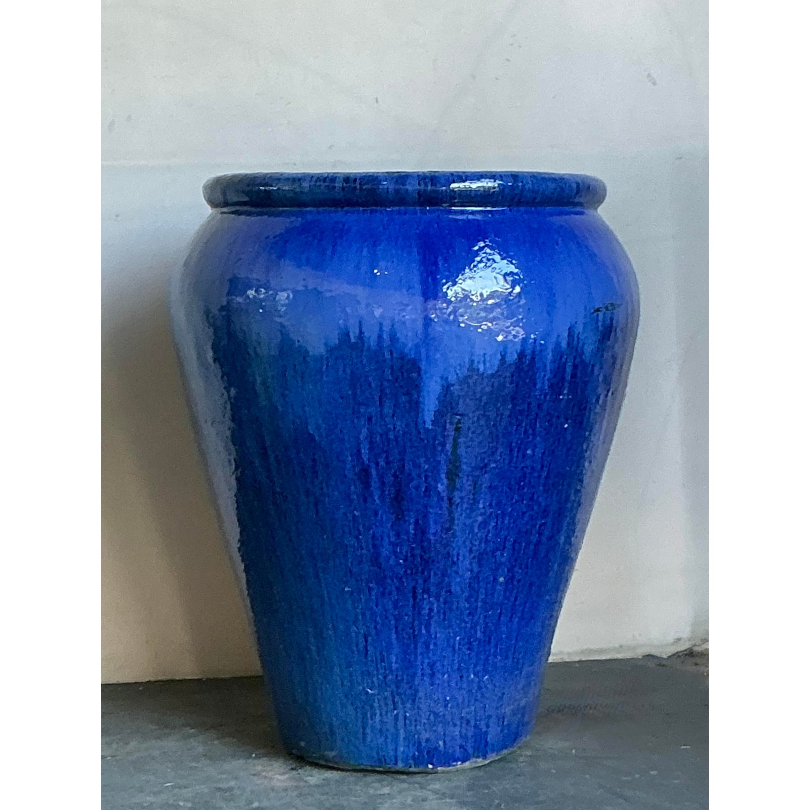 Vintage Boho Monumental Glazed Ceramic Urn - Top view