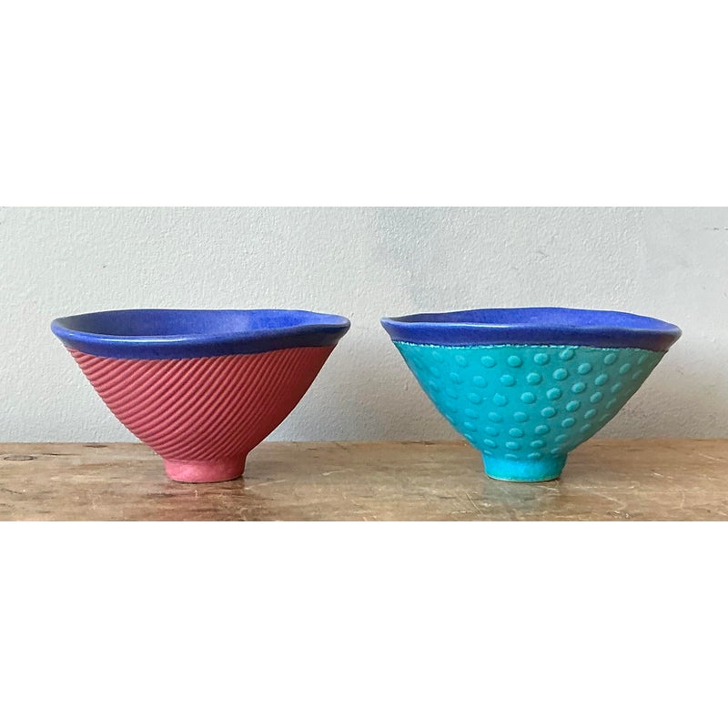 Vintage Boho Studio Pottery Bowls - Set of 2 - Back view
