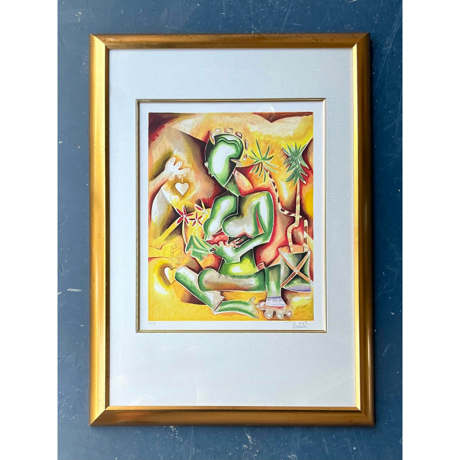 Vintage Boho Signed and Numbered Lithograph - Back view