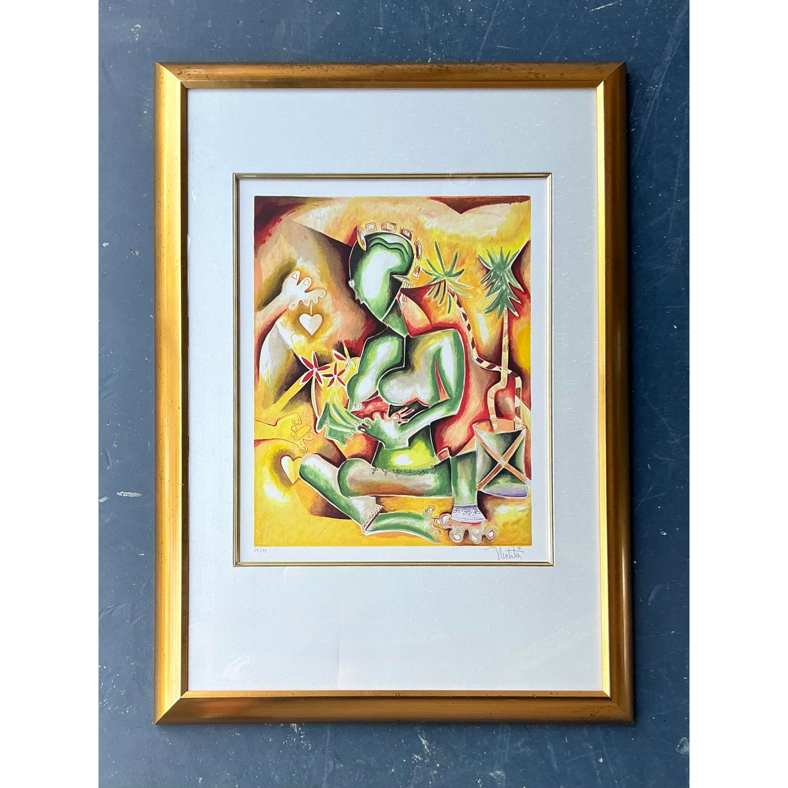 Vintage Boho Signed and Numbered Lithograph - Detail view