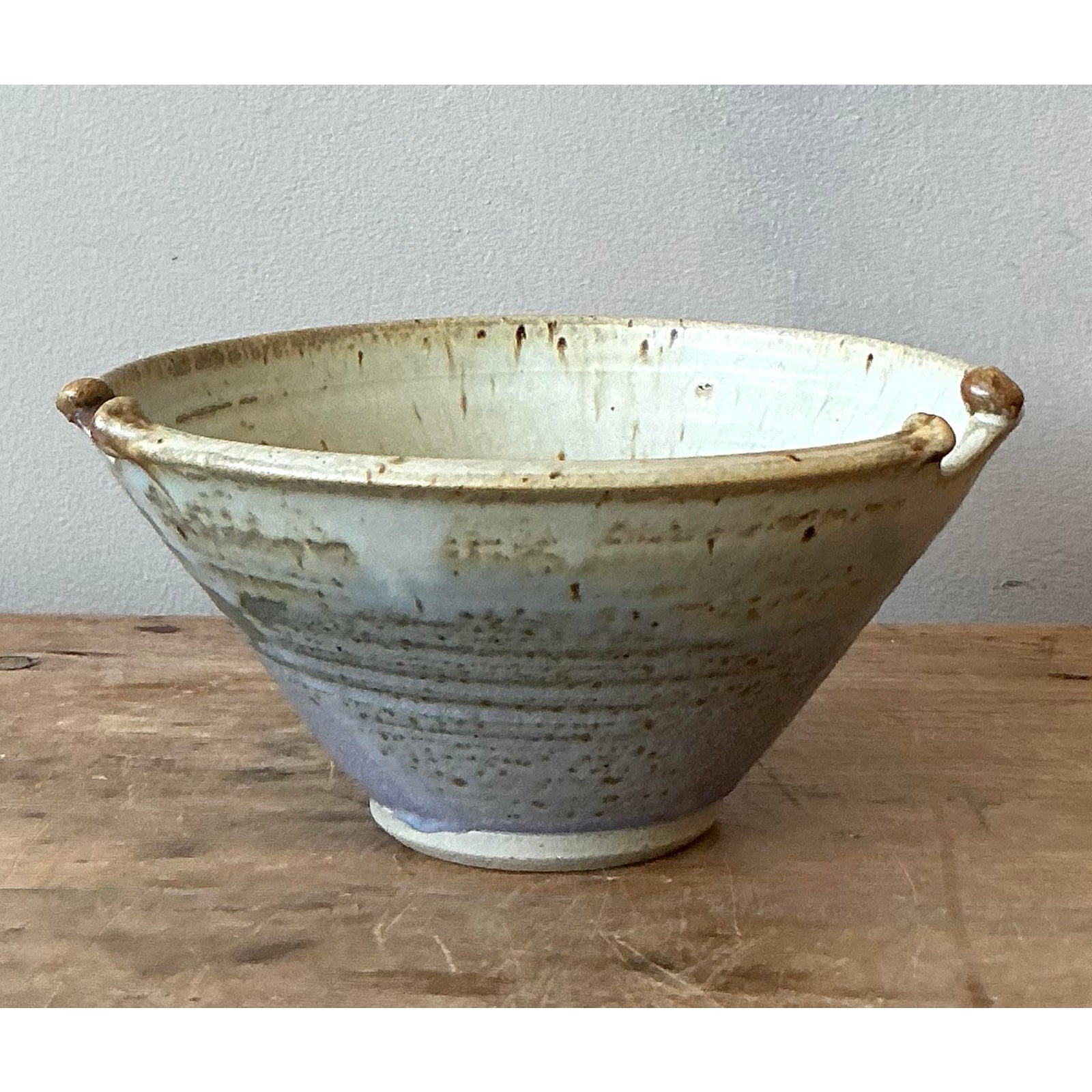 Vintage Boho Studio Pottery Bowl - Stoneware, 7.2W x 3.5H - Top view
