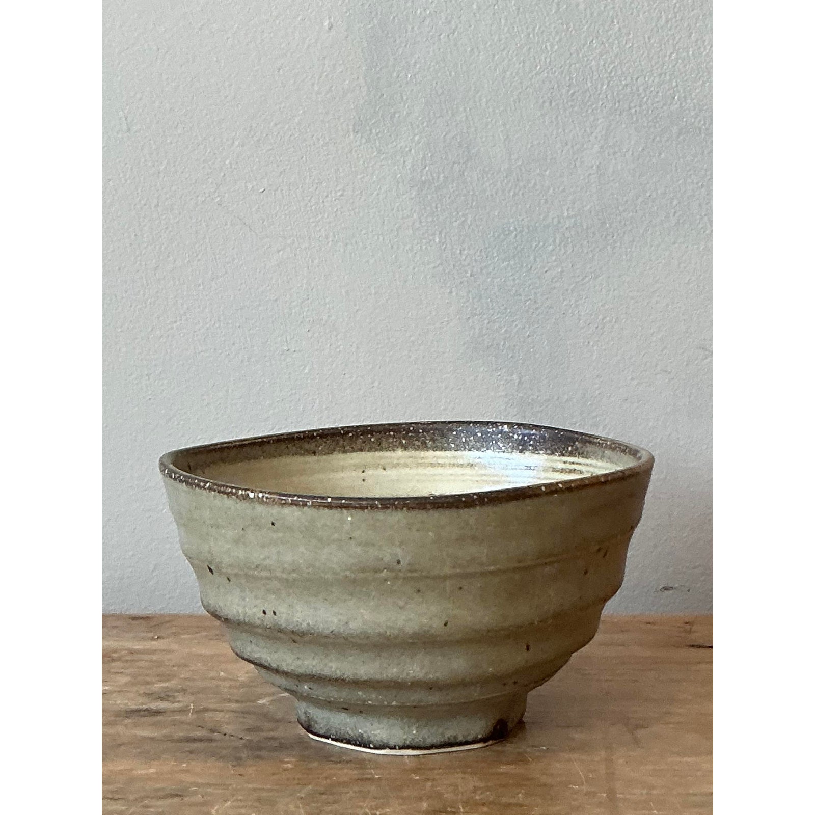 Vintage Boho Studio Pottery Bowl - Ceramic, 6W x 3.2H - Back view