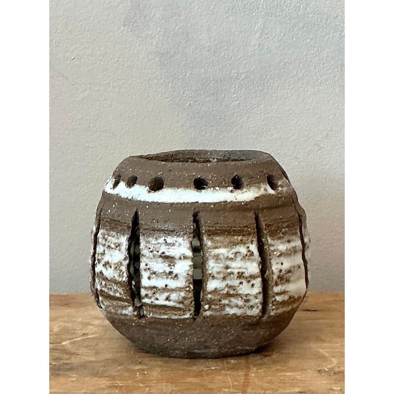 Vintage Boho Studio Pottery Votive - Side view